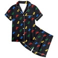 thumbnail image 1 of Adorable Dinosaur Themed Short Sleeve Button Down Pajama and Shorts Set for Children's Nighttime Comfort, 1 of 4