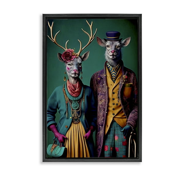 Stupell Industries Deer in Historic Clothes Novelty Painting Black Floater Framed Canvas Art Print Wall Art, 17 x 25