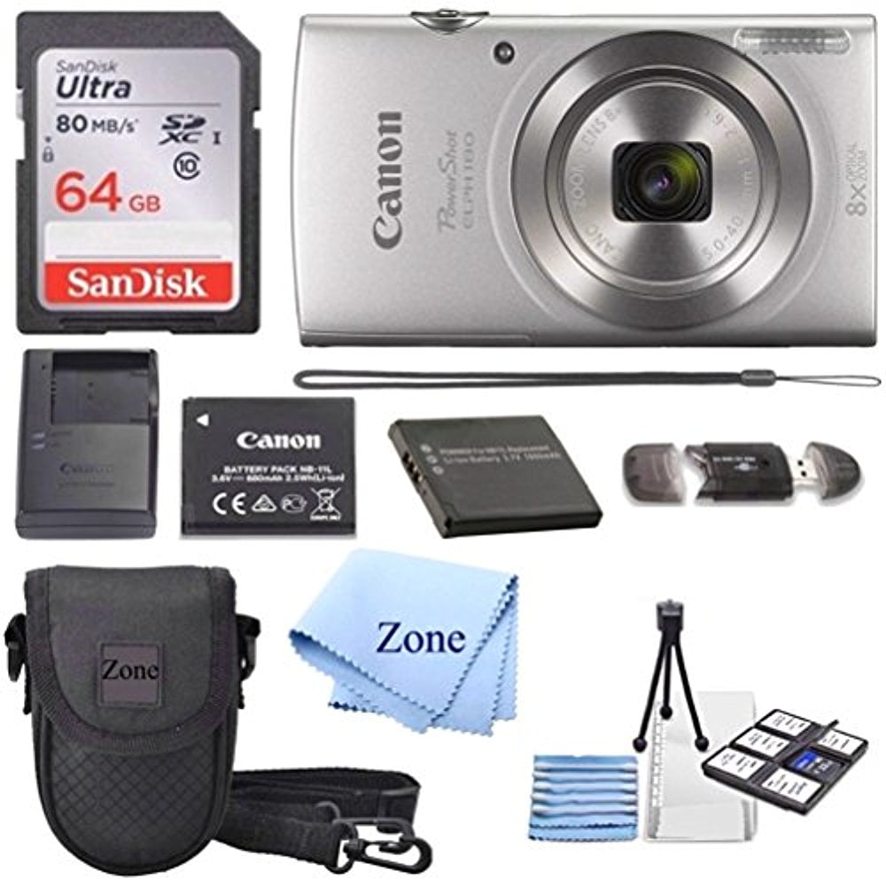 Canon PowerShot ELPH 180 Digital Camera w/Image Stabilization and Smart AUTO Mode (Silver) +64GB