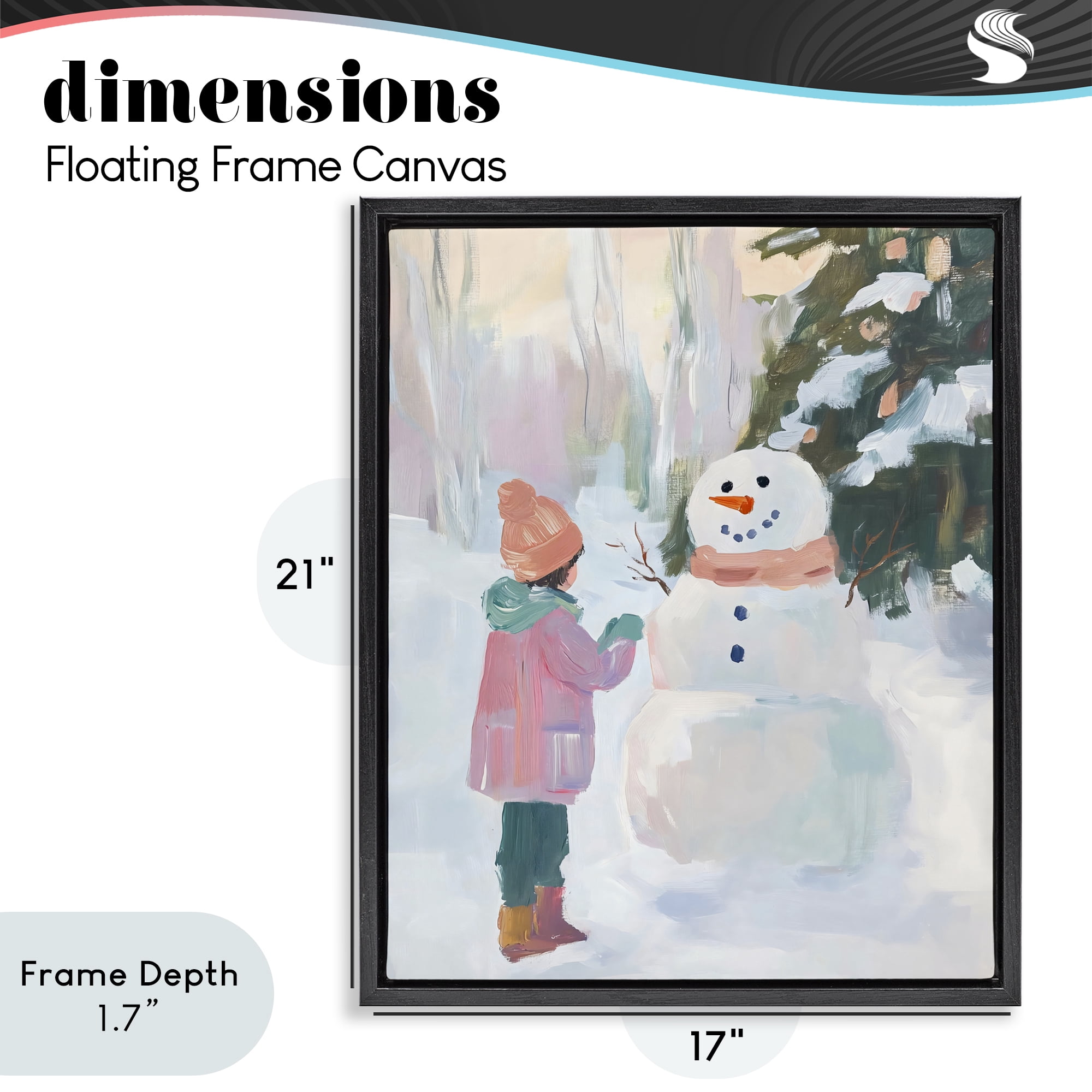 Stupell Industries Girl & Snowman in Winter Black Framed Floater Canvas Wall Art, design by The Prints Vibe