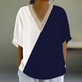 thumbnail image 2 of Women's Plain Cotton Linen Tops Short Sleeve Crewneck Casual Loose Solid Color Blouses Navy,L, 2 of 6
