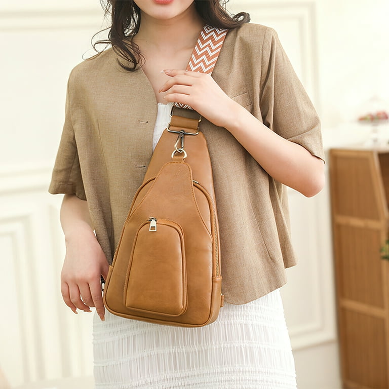 YOMYM Sling Bag for Women PU Leather Sling Bag Small Crossbody Sling Backpack Chest Bag for Women Cycling