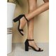 thumbnail image 4 of Women Black Solid Chunky Heeled Ankle Strap Sandals, Elegant Outdoor Faux Suede Heeled Sandals, 4 of 5