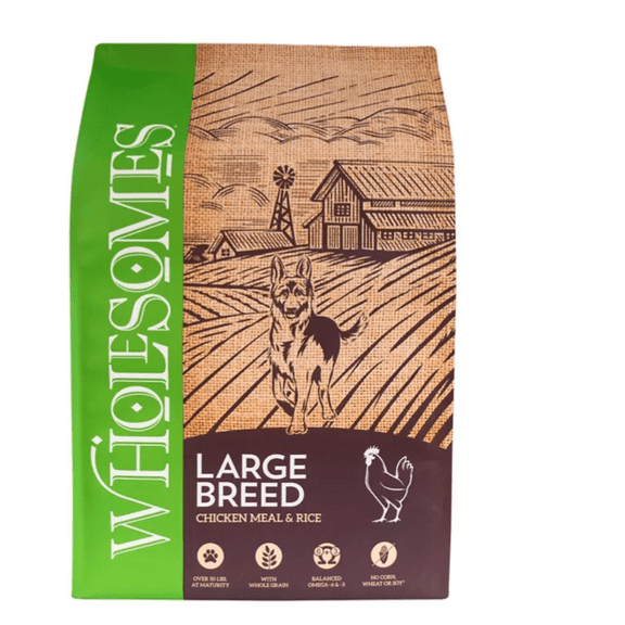 Wholesomes Large Breed Adult Chicken Meal and Rice Recipe Dry Dog Food, 40 lb. Bag