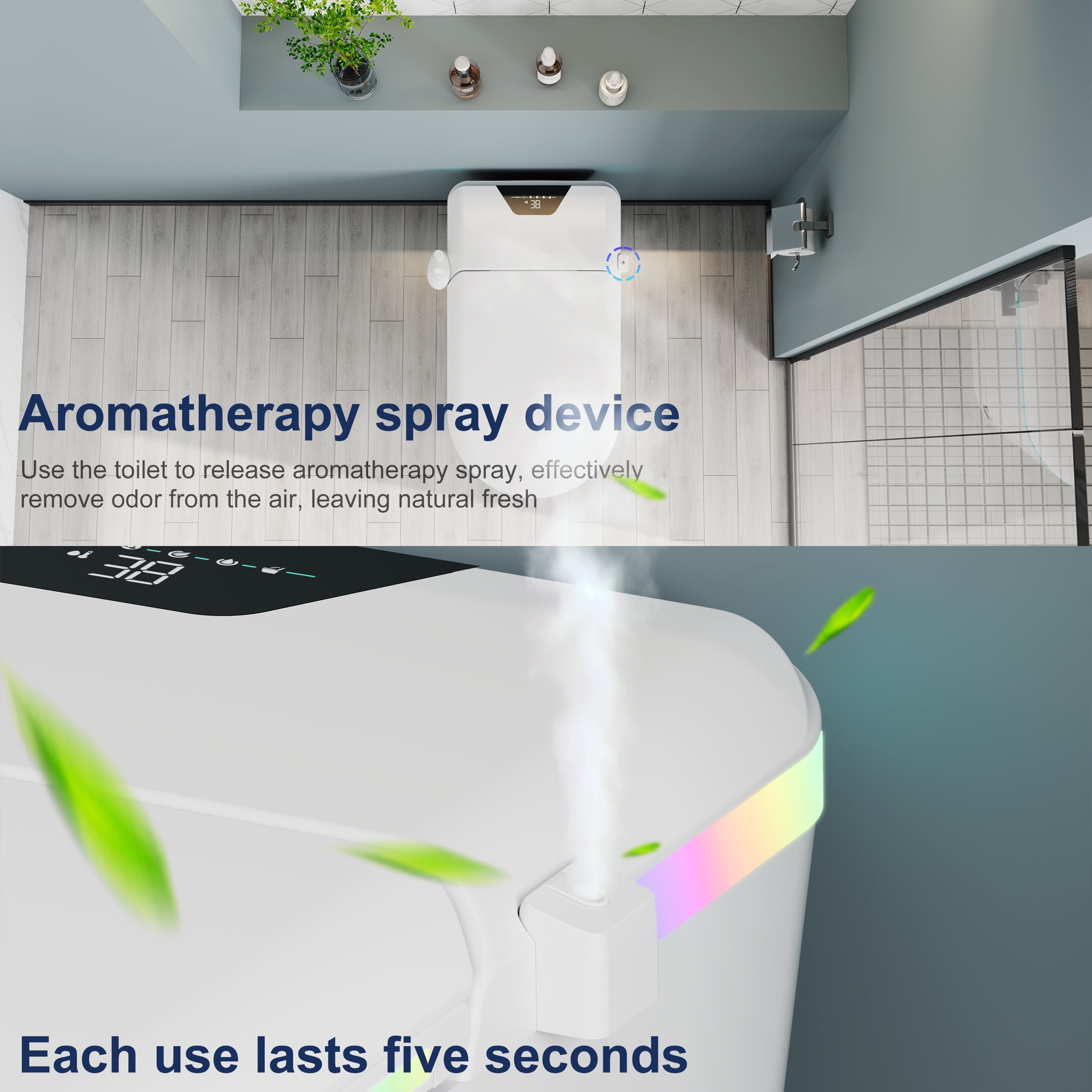 eclife TT007WH-S Smart Bidet Toilet, Heated Seat, Warm Wash, Dry, Auto Flush, Remote Control, 17 in, White