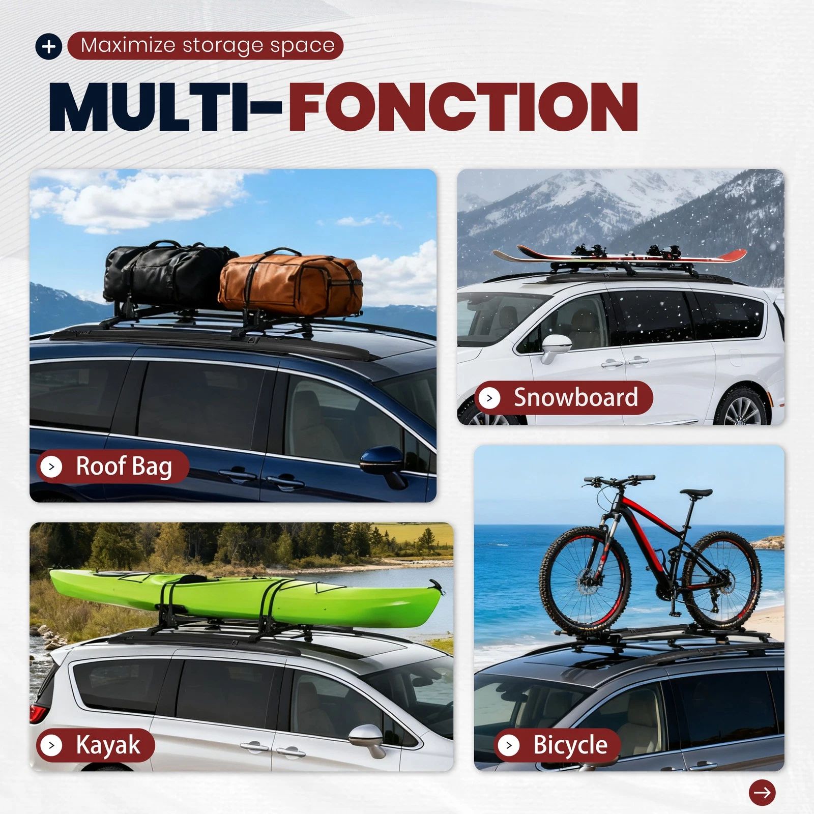 Kojem Roof Rack Side Rail & Cross Bar for 2017-2024 Chrysler Pacifica Voyager Replacement for 82214552 Roof Rail Rack Crossbars Luggage Carrier