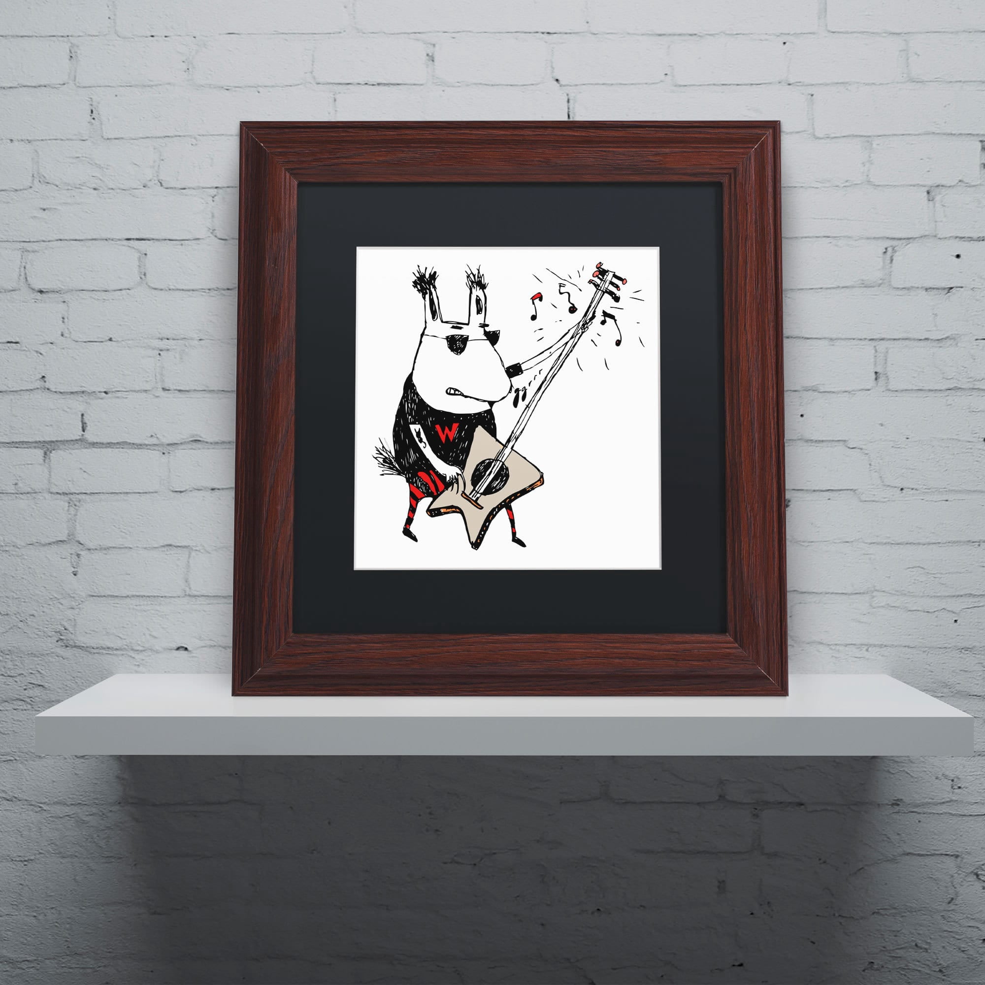 Trademark Fine Art "Wild Guitar Wolf" Canvas Art by Carla Martell, Black Matte, Wood Frame