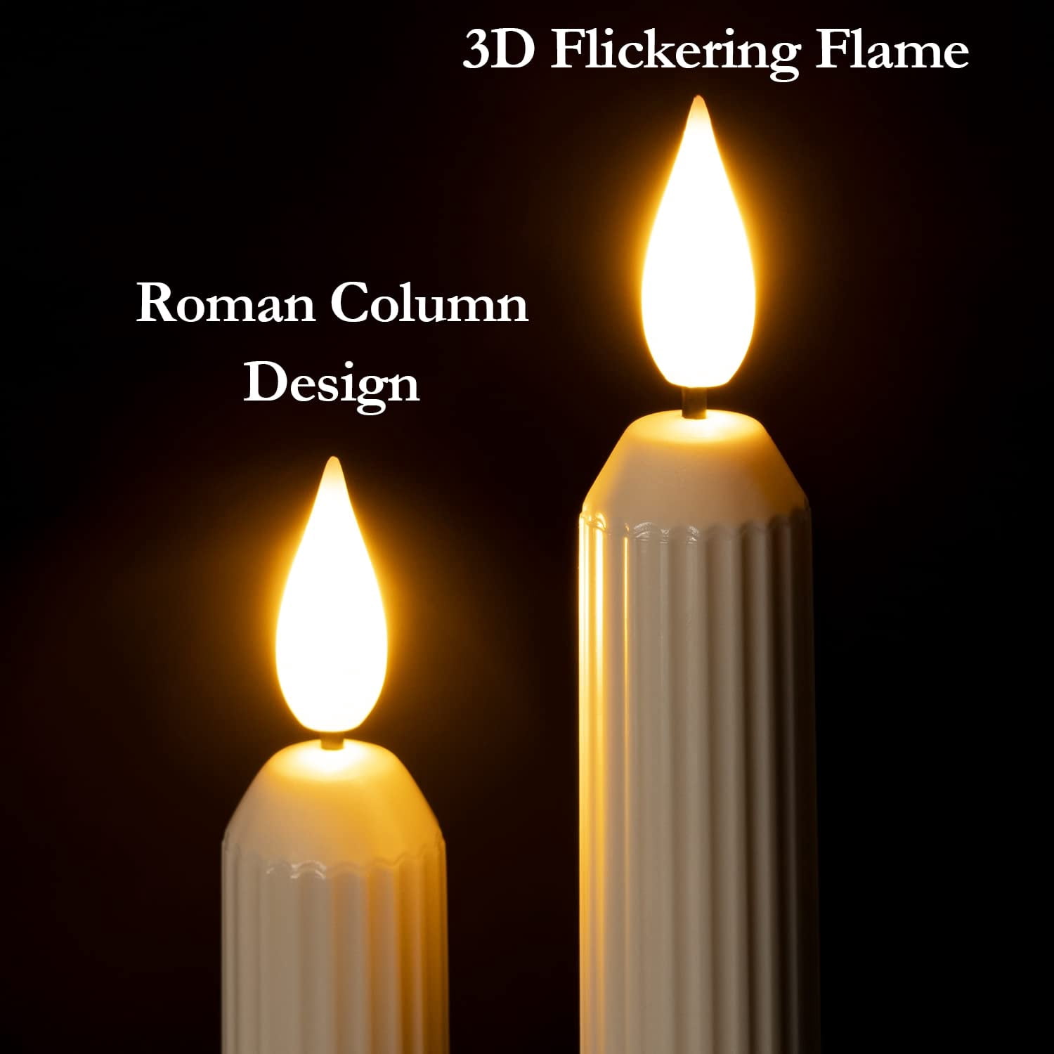 Premium 6-Pack Christmas Window Candles - Roman Column Battery Operated Candles with Dusk-to-Dawn Sensor & Suction Cups, Ivory Striped Flameless Taper Candles for Holiday Decor