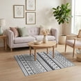 thumbnail image 3 of ODIKA 4'x6' Black White Gray Striped Banded Textured Washable Area Rug Contemporary Horizontal Motif with Circles Dots Non-Slip, Chair-Friendly, Flatwoven for Home Office, Under Desk, 3 of 7
