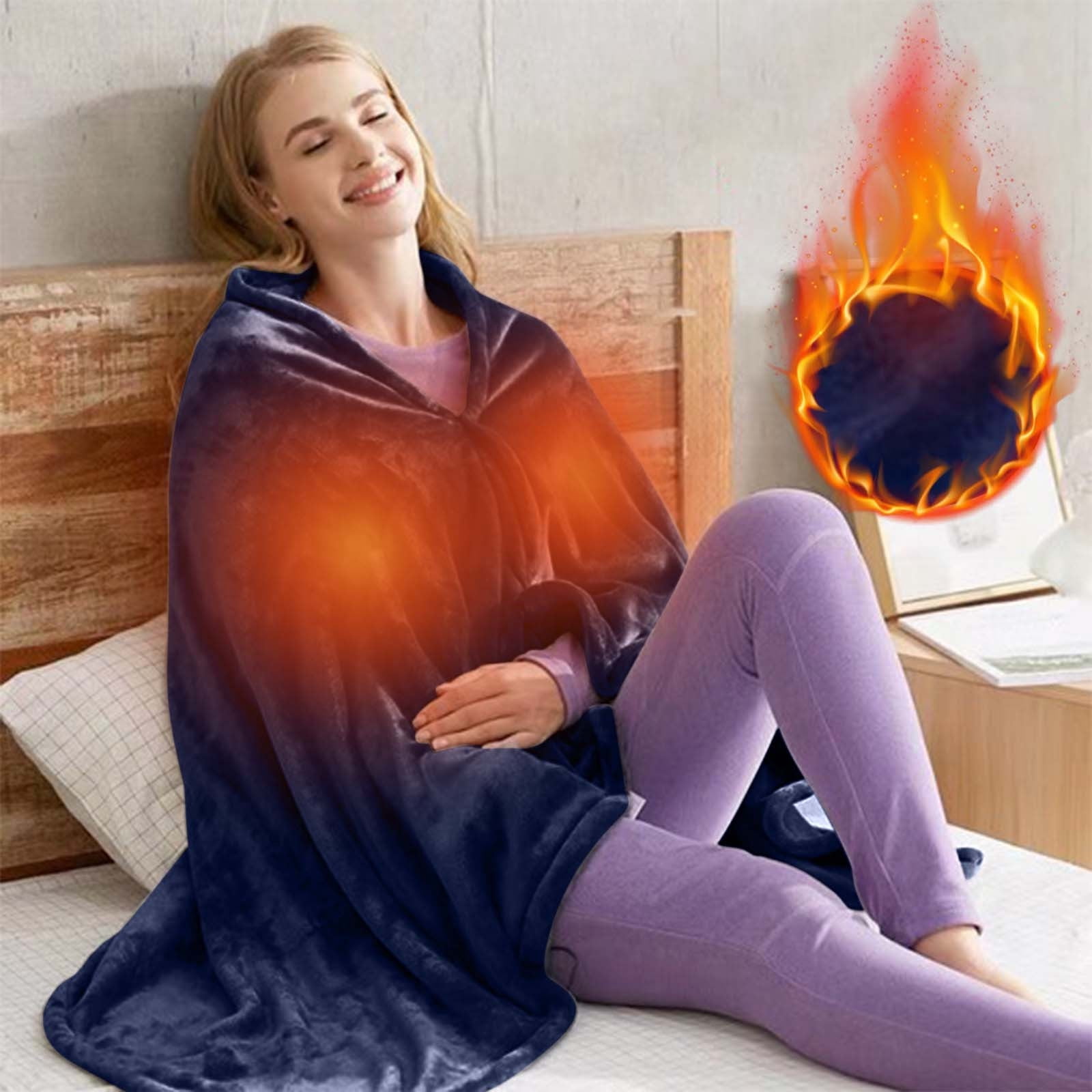 Kbndieu Wearable Heated Blanket, USB Electric Heated Wrap Poncho Shawl for Outdoors, Cozy Flannel Electric Blanket Throw for Grandma Mom Women, USB Operated, Washable on Clearance