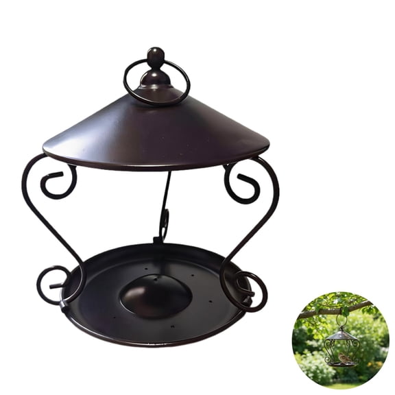 Hanging Bird Feeder with Tray Base, 8.3x7.1" Outdoor Squirrel Feeder for Garden Patio Decor, Rustproof Iron Metal Construction, Attracts Wild Birds & Rodents