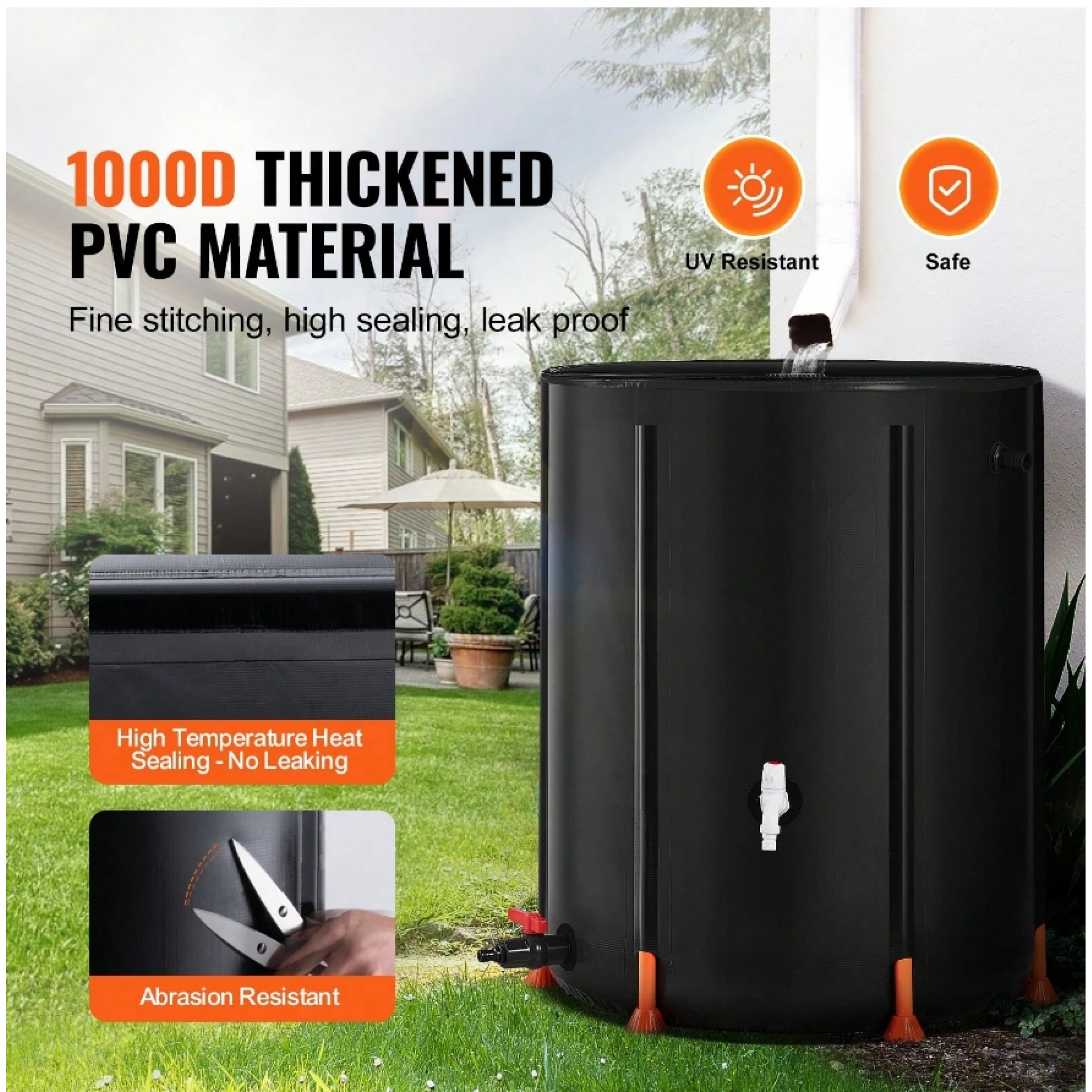 113-1000L/ 29.85-264 Gallon Water Storage Bladder, RV Water Tank, 1000D PVC Collapsible Water Storage Containers, Large Capacity Soft Water Bag, Blue Or Black, Portable Water Bladder