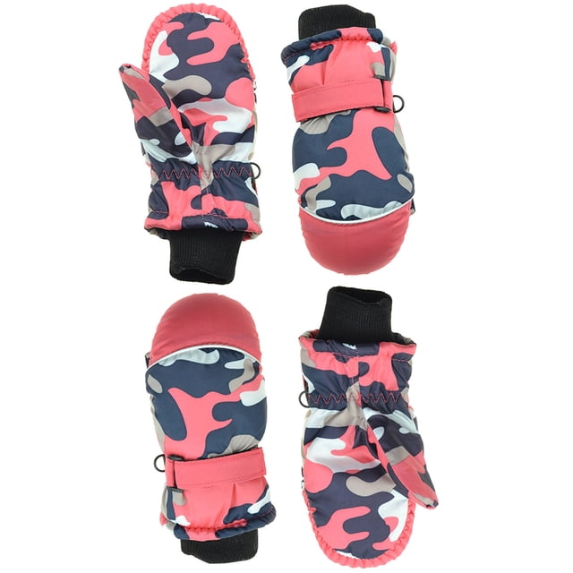 Gants Mitaines à Moins de 10 $ Rouges 2 Paires Enfants Bébés Garçons Filles Camouflage Hiver Chauds Imperméables Plein Air Ski Gants Enfants Mitaines à Doigts Complets Gants