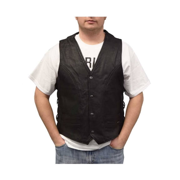 Redline Leather Men's Leather Side Laces Motorcycle Riding Vest M-2200 (3XL)