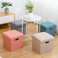 thumbnail image 6 of Square 11.8'' Linen Foldable Hollow Design Storage Ottoman Footrest Stool Seat, 6 of 16