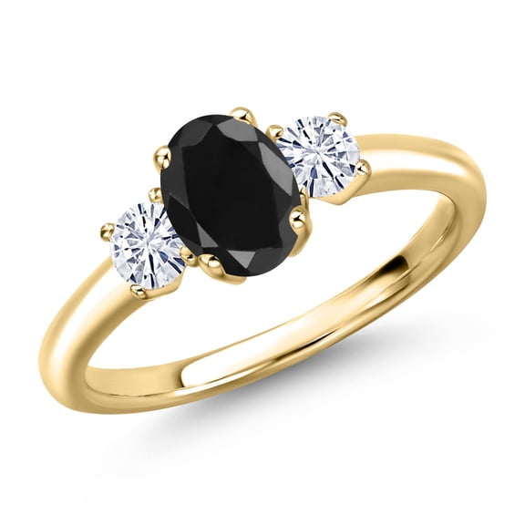 Gem Stone King 10K Yellow Gold Black Sapphire and White Moissanite Engagement Ring for Women | 1.42 Cttw | Oval 7X5MM | Gemstone September Birthstone | Size 8
