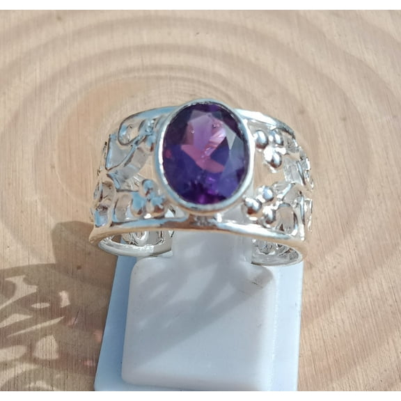 Natural Purple Amethyst Ring 925 Sterling Silver Women Fine Jewelry