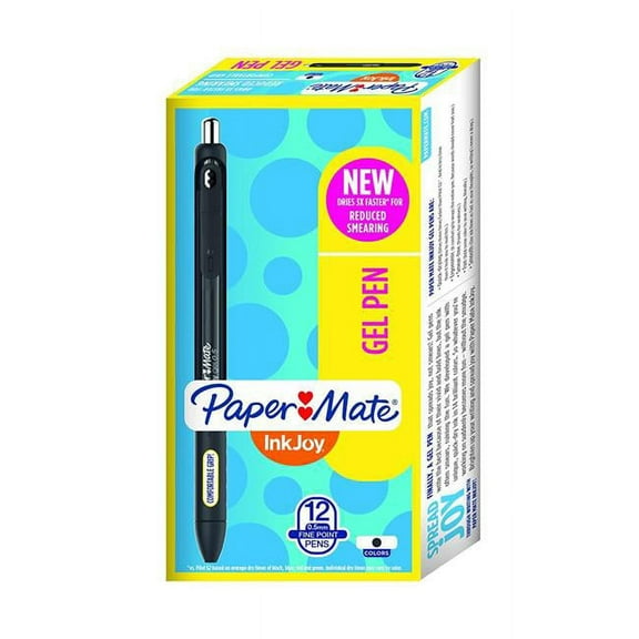 Papermate 1951720 0.5 mm Inkjoy Retractable Gel Pen, Black Ink - Pack of 12