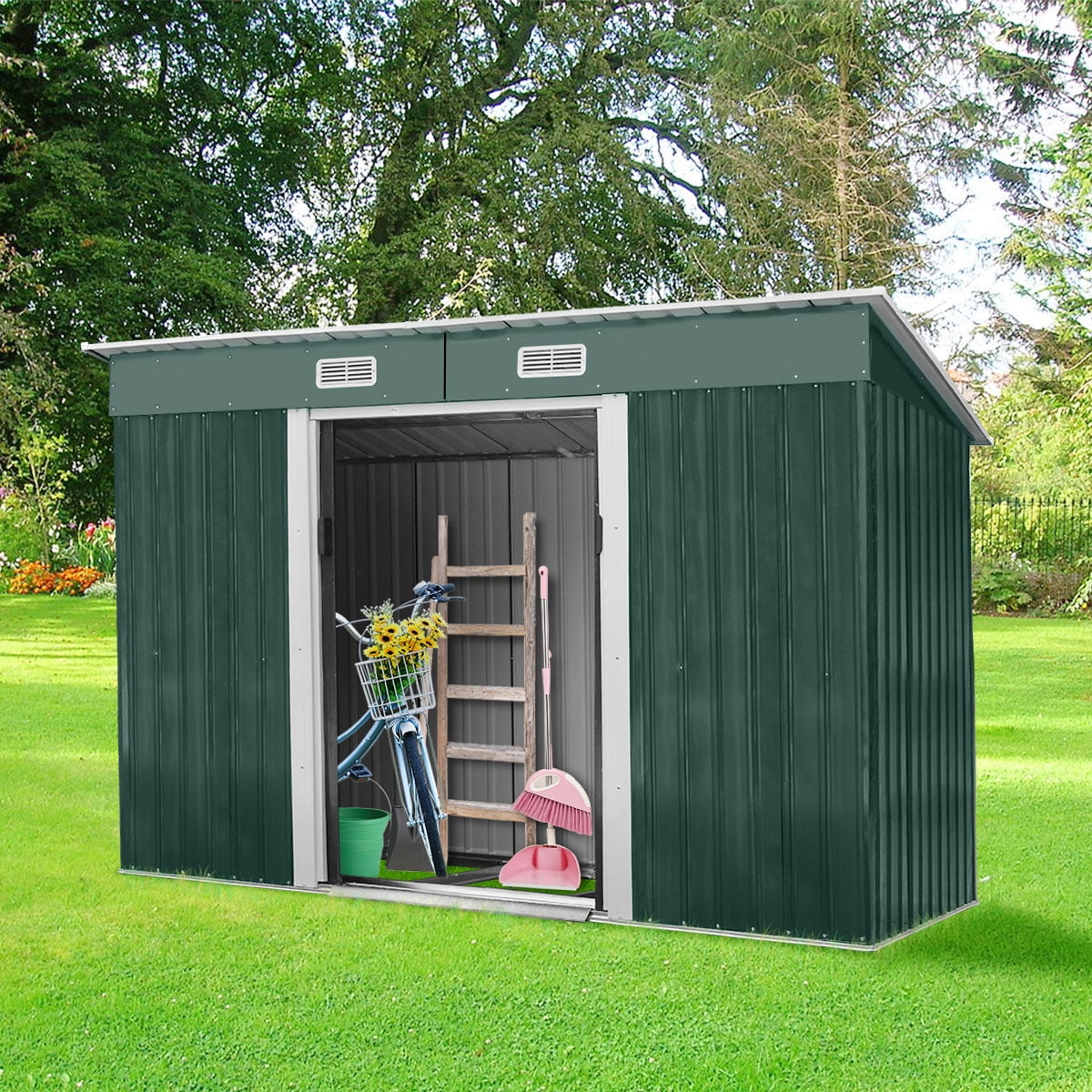 Jaxpety 9' x 4' Large Outdoor Steel Storage Shed with 