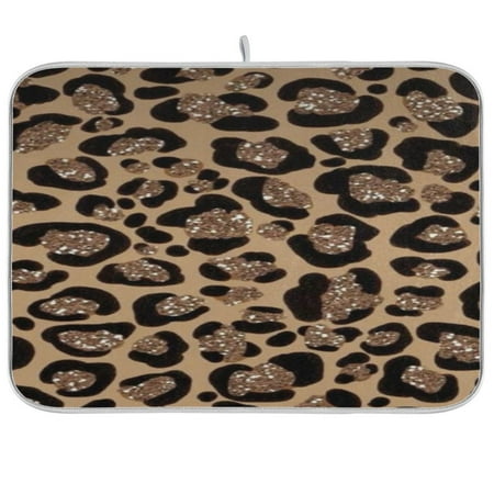 

Dish Drying Mat 16 x 18 Highly Absorbent Microfiber for Dishes Utensils Leopard-patterned Gold