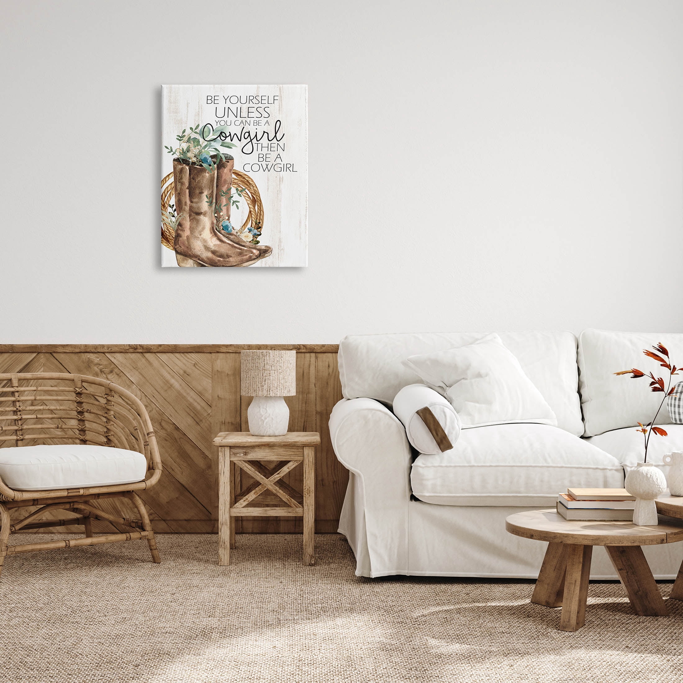 Be Yourself Or A Cowgirl Floral Boots Botanical & Floral Graphic Art Gallery Wrapped Canvas Print Wall Art