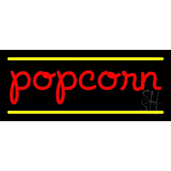Red Cursive Popcorn LED Neon Sign 6" Tall x 15" Wide - inches Black Square Cut Acrylic Backing, with Dimmer - Premium built indoor Sign for Cinema, Storefront.