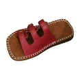 thumbnail image 2 of Xfvqtps Flat Sandals for Women Slide Open Square Toe Three Buckle Straps Leather Soft Sole Non Slip Breathable Beach Summer Slide Sandals Wine, 2 of 9