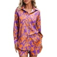 thumbnail image 1 of Conjunto de pantalones cortos de camisa para mujer Camisa casual de manga larga con botones y p CACAGOO Traje de ocio para mujer, 1 of 7