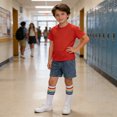 thumbnail image 4 of CYRBOKO Girls Outfit Sets, Casual Short Sleeve Elastic Waist Cotton T-shirts and Jeans and Socks Red Size 7-8 T, 4 of 9