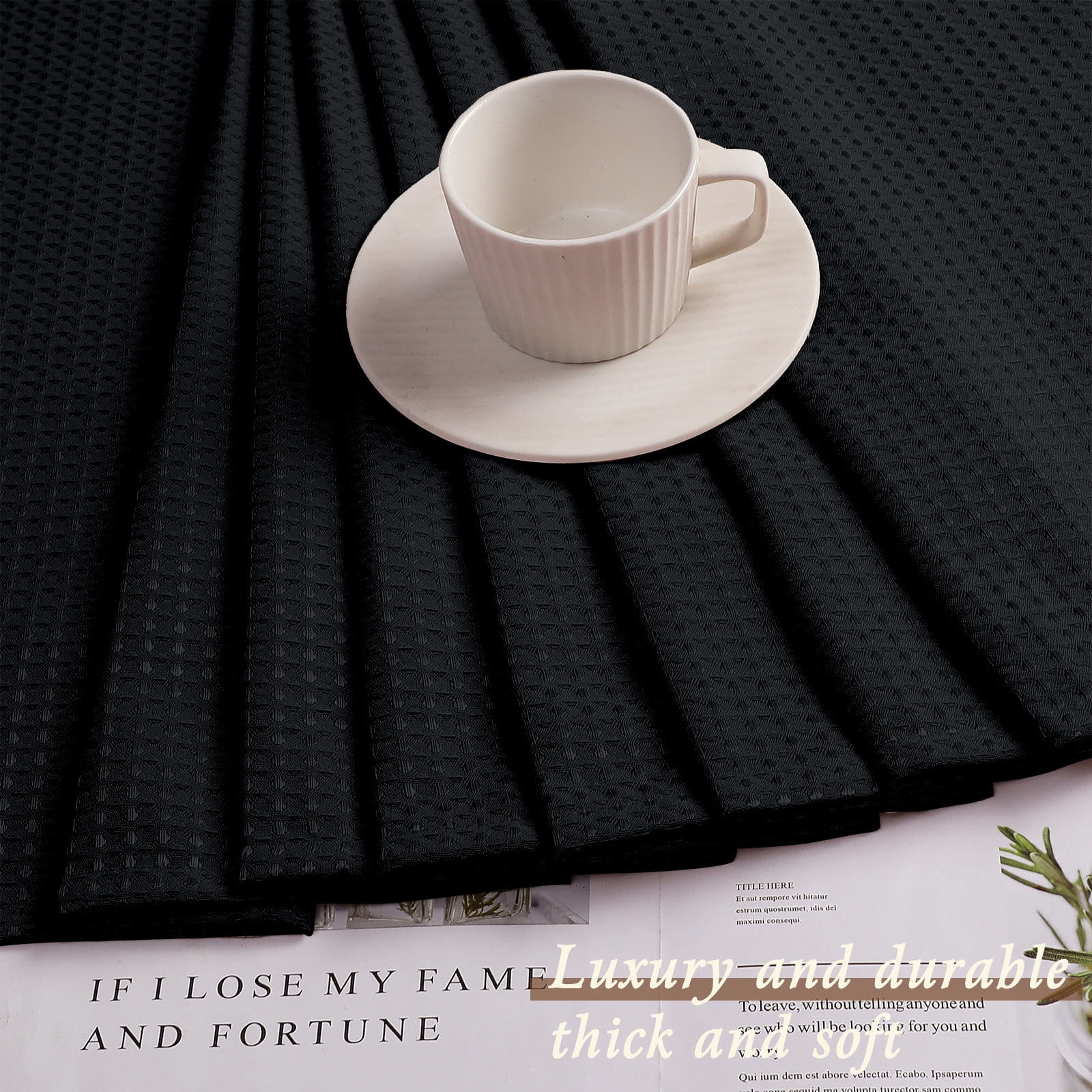 OVZME Black Extra Long Waffle Textured Cloth Shower Curtain - 96 Inch Long Hotel Luxury Heavy Duty Soft Fabric Shower Curtains for Bathroom, 72"Wx96"H, Black