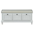 thumbnail image 3 of 44" Storage Bench, Fluted Shoe Cabinet with Hidden Storage Space and 3 Doors, Wood Bench End of Bed with Cushion, for Living Room, Hallway, Entryway, 3 of 9