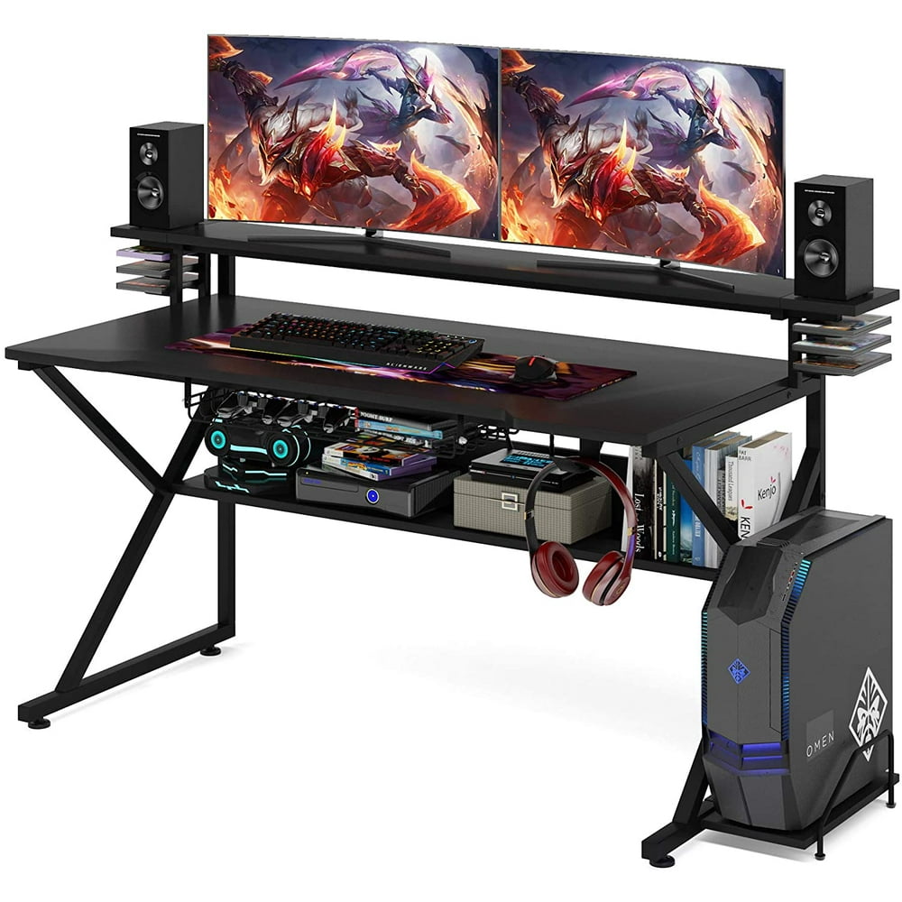 Tribesigns Gaming Desk with Storage Shelf and Monitors Shelf, 47 inches