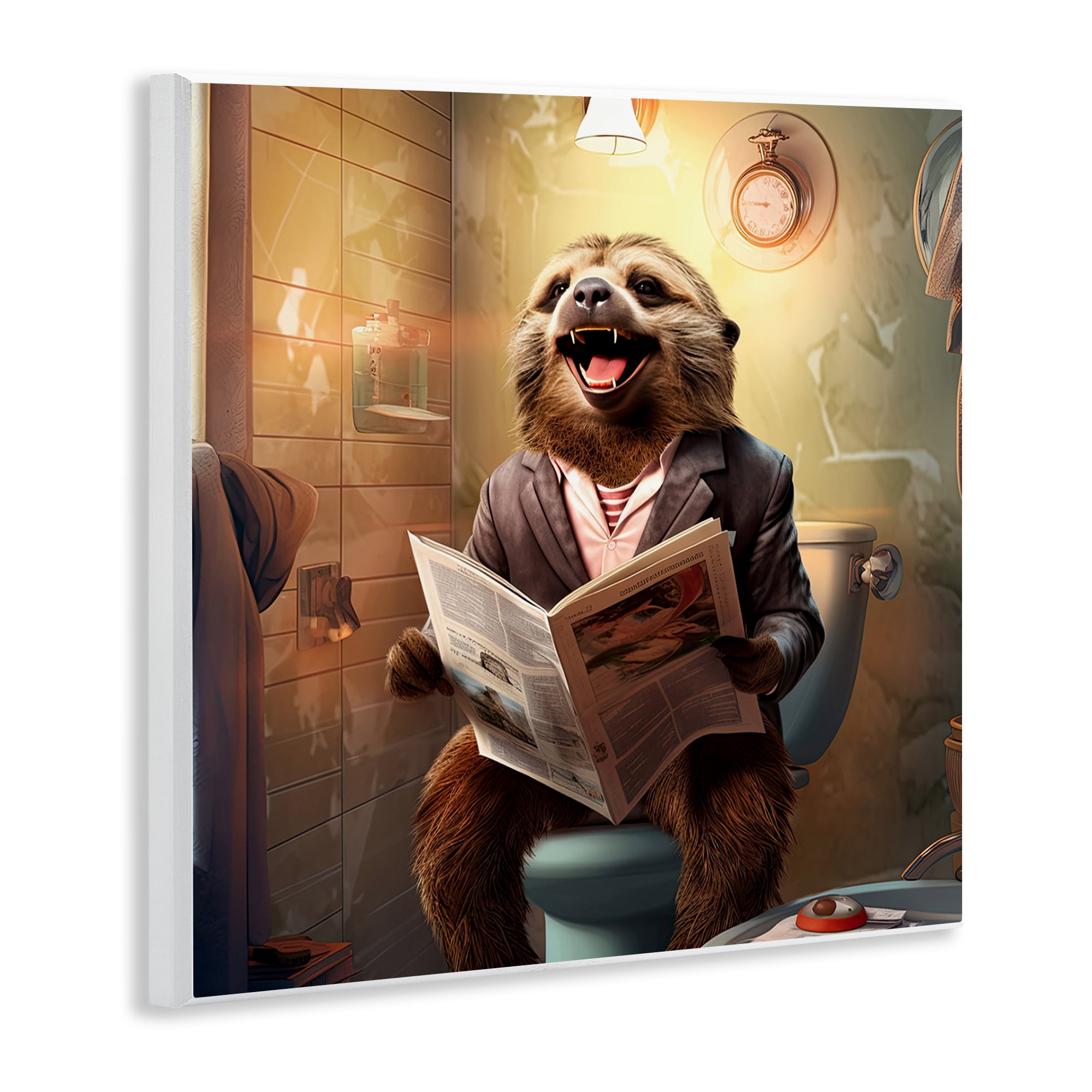 Stupell Industries Smiling Sloth on Toilet Typography Painting Unframed Art Print Wall Art, 12 x 12