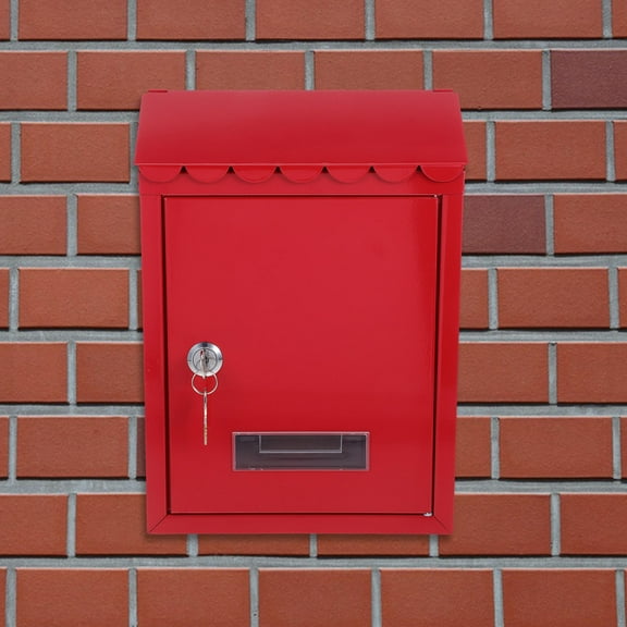 HOOWIFFY Red Lockable Wall Mount Mailbox, Spacious Retro Style Metal Mail Box for Home and Office Use