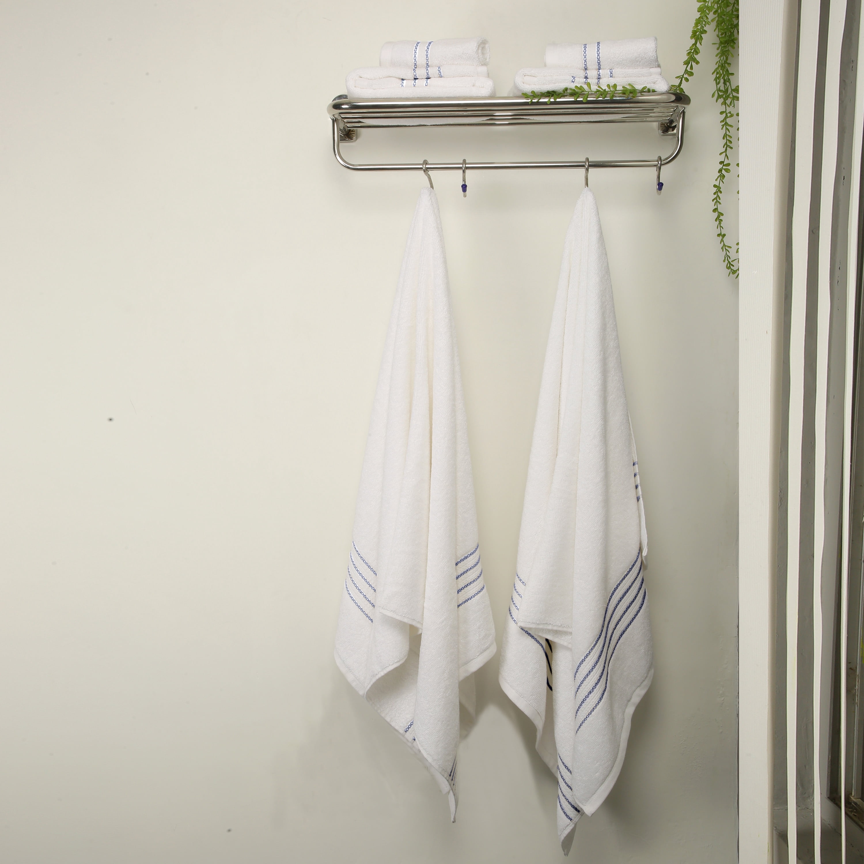 Aertex Stripe 100% Cotton 520 GSM 6 Piece Bath Towel Set, Soft & Absorbent, Quick Dry, 2 Bath 27x54, 2 Hand 16x28, 2 Wash 13x13, White with Stripes, OEKO-TEX® Certified