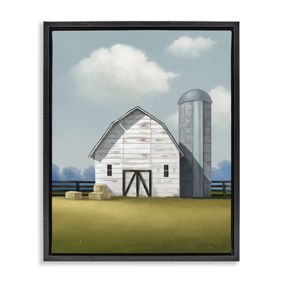 Stupell Industries Rustic Lodge White Barn with Hay Stacks Black Floating Frame Canvas Art, 25 x 31, by Lucca Sheppard