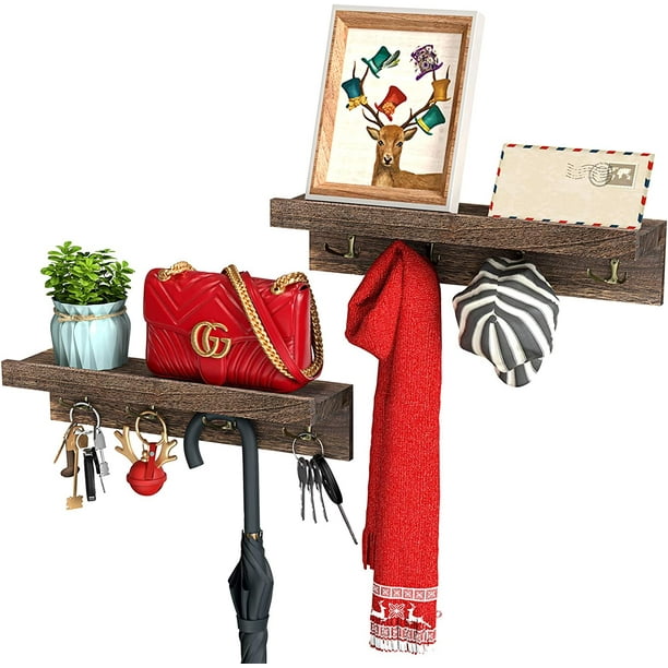 Myfurnideal 2 Packs Floating Shelves with Hooks Wall Mounted Shelves