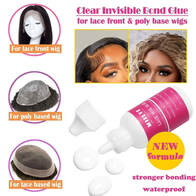 MIILYE Wig Glue for Front Lace Wig and Lace Glue Remover Set Invisible Waterproof Hair Replacement Bonding Glue Solvent Lace Melting Band Glue Application Brush Walmart