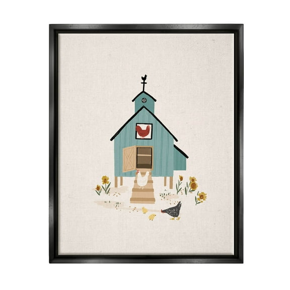 Grazing Chickens Hens Farm Animals & Insects Graphic Art Jet Black Framed Art Print Wall Art
