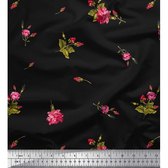 Soimoi Cotton Duck Fabric Leaves & Carnation Floral Printed Craft Fabric by The Yard 42 Inch Wide