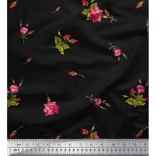 Soimoi Poly Georgette Fabric Leaves & Carnation Floral Print Sewing Fabric Yard 52 Inch Wide