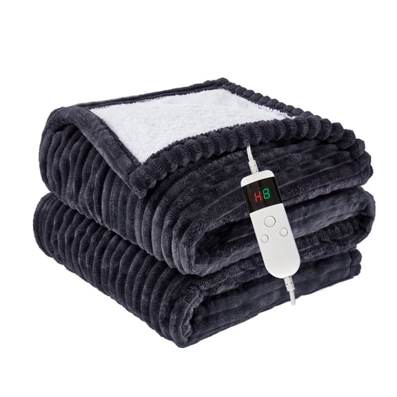 Heated Throw Blanket, Soft Flannel and Sherpa Electric Blanket with 10 Fast Heating Levels, 8-Hour Auto Shut-Off, Overheat Protection, Machine Washable, Dark Gray, 50" x 60"