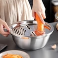 thumbnail image 3 of sunsanly 1 Set Multifunctional Drain Basin Food Grade Stainless Steel Colander Strainer Set 3 in 1 Cheese Grater with Container Salad Maker Bowl Drain Basin Rice Rinser, 3 of 7