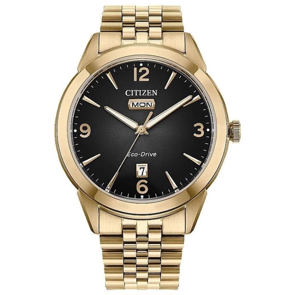 Citizen Rolan Men's Eco-Drive Gold Black Dial Watch - AW0152-58H