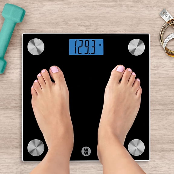 Weight Watchers Digital Bathroom Scale by , Black Glass Body Weight Scale with Backlit Display for Home Wellness