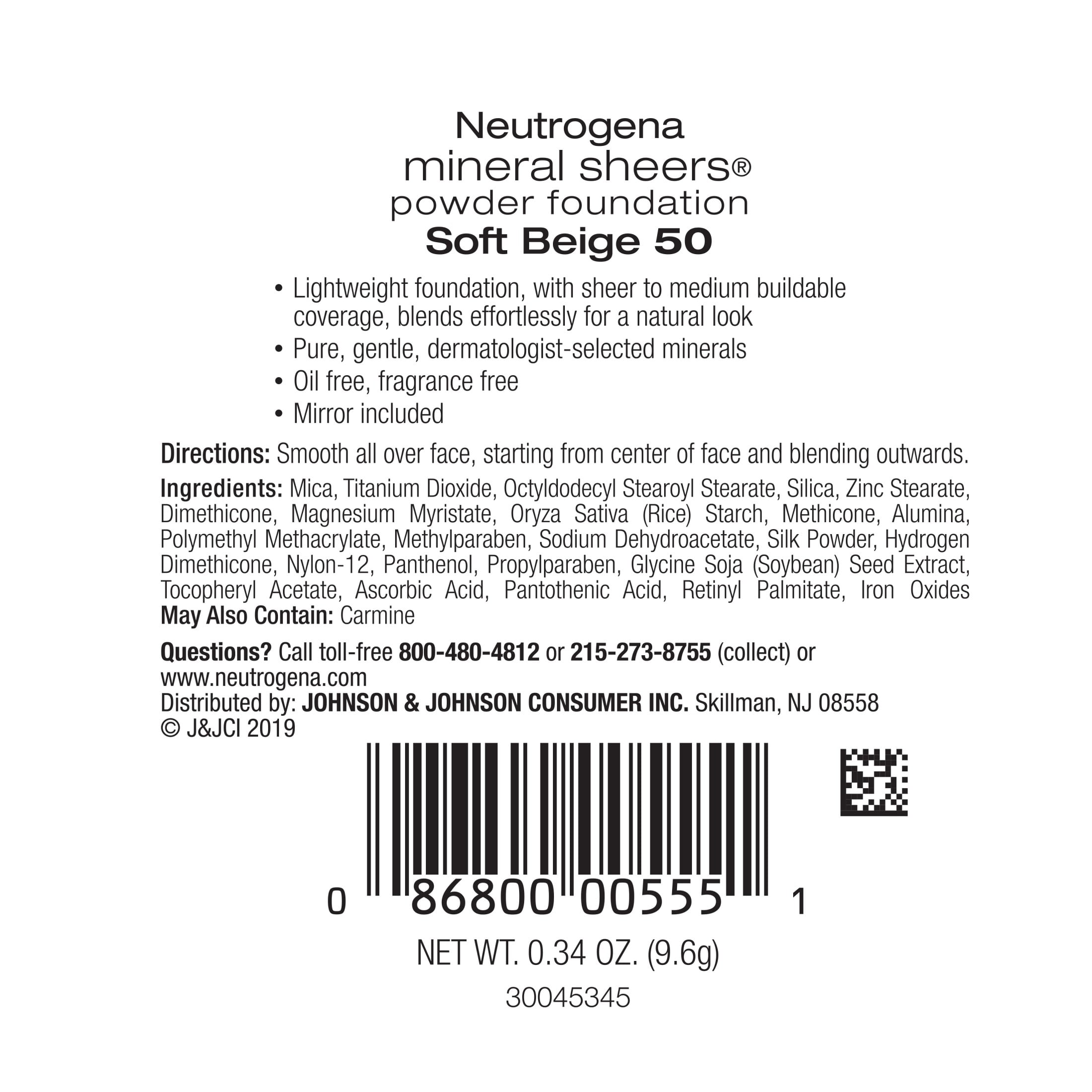 Neutrogena Mineral Sheers Powder Foundation Soft Beige 50 .34 oz
