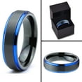 thumbnail image 4 of P. Manoukian Tungsten Wedding Band Ring 6mm for Men Women Black Blue Center Line Stepped Edge Brushed Lifetime Guarantee Size 4, 4 of 4
