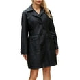 thumbnail image 4 of Mifelio Trench Coat for Women 2024 Women's Mid Length Leather Coat Long Sleeve Leather Trench Coat Fashion Coat Women's Casual Long Trench Coat Black L, 4 of 4