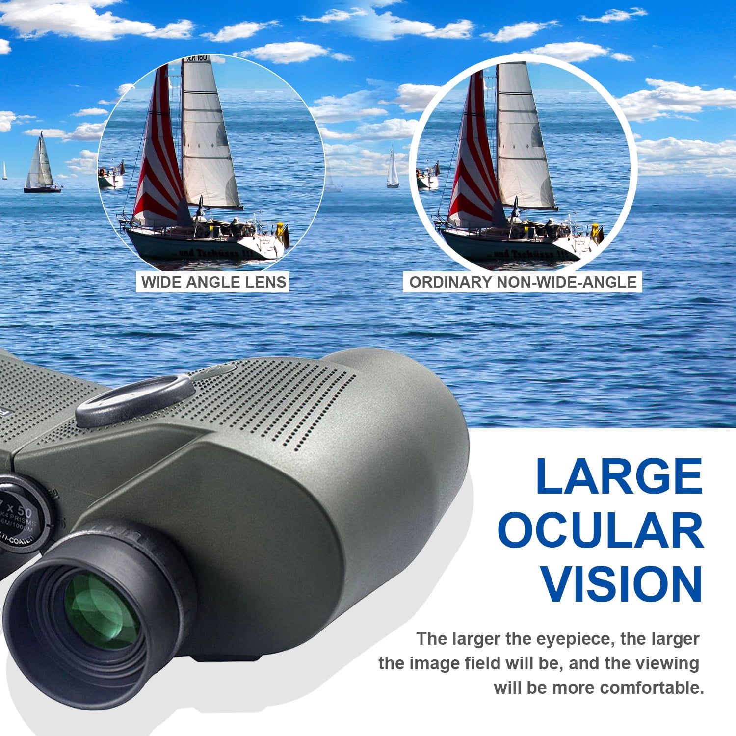 Marine Binoculars 7x50 Waterproof,HD Wide View Clear Image Military Binocular with Rangefinder and Illuminated Compass for Boating Sailing Hunting and Traveling