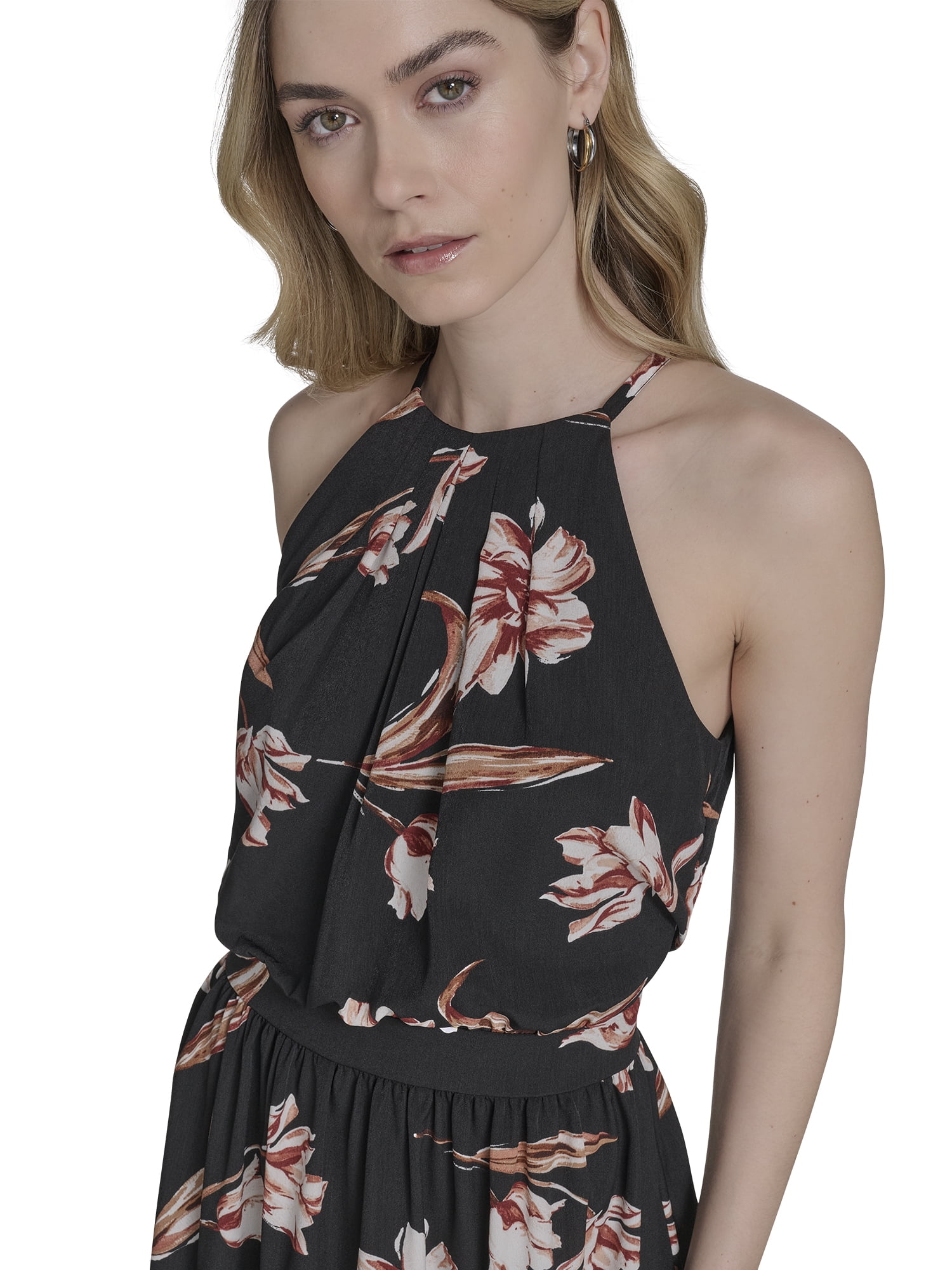 Falling Flowers Women's Halter Neck Mini Dress, Sizes XS-XL